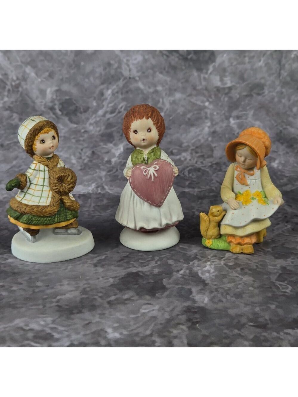 Vintage 1980s Set of 3 Porcelain Holly Hobbie Figurines Freestanding Collectible